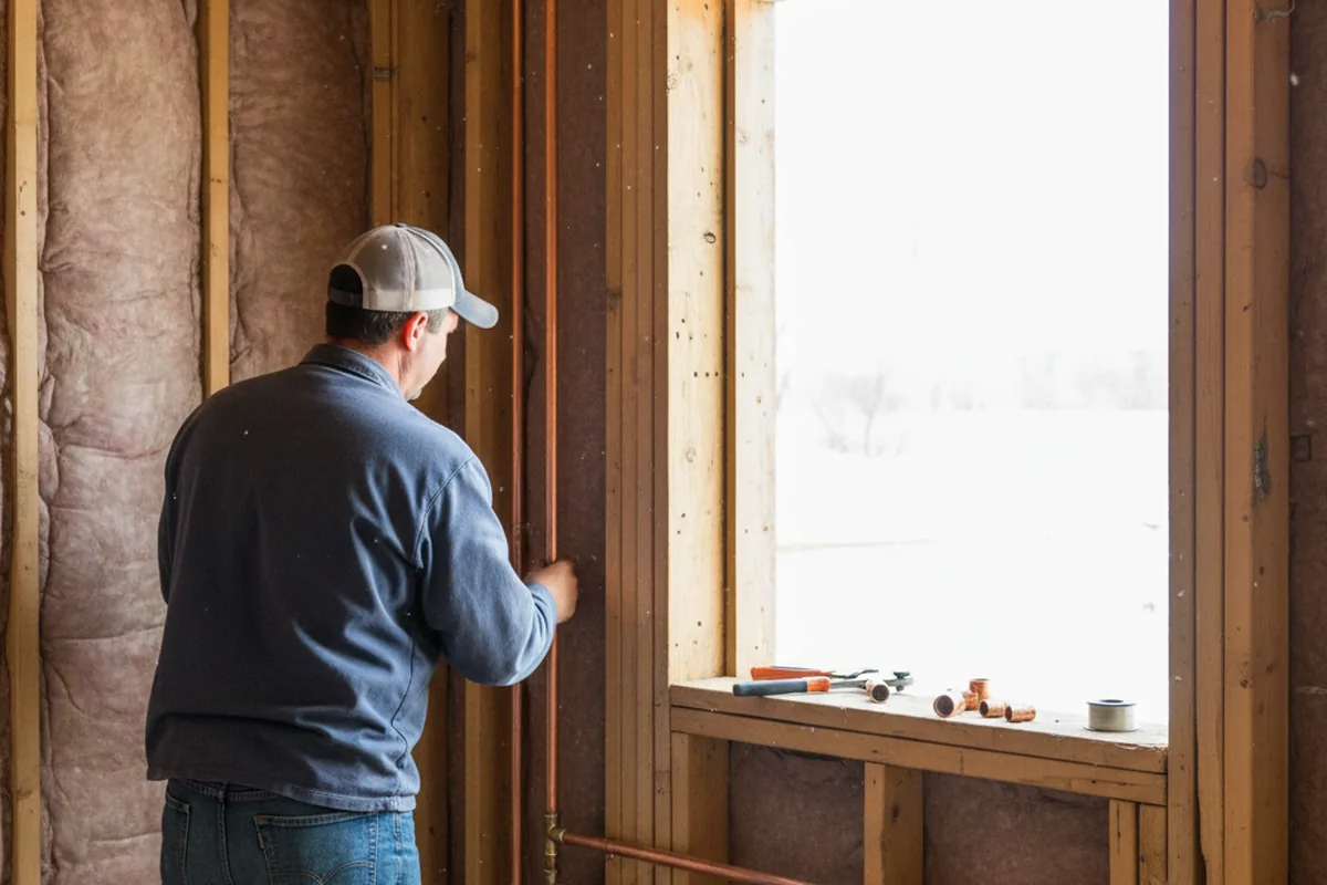 Licensed plumber running new copper supply lines in a Hugo home